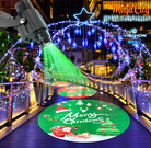 Christmas gobo projection illustration with festive graphics on an illuminated outdoor walkway